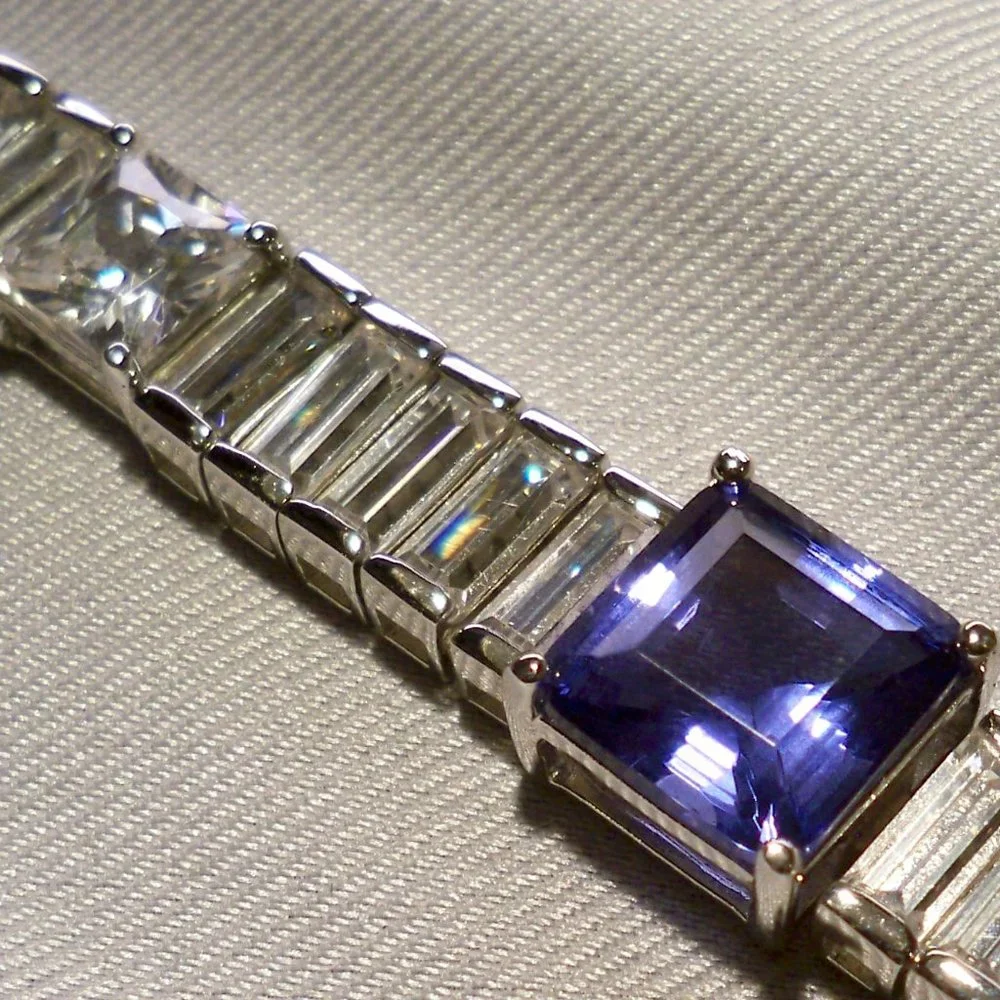 NEW Blue Cubic Zirconias Silver Tennis Designer Bracelet
